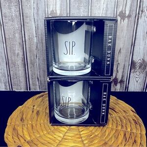 NEW Rae Dunn 18 oz Glass Mugs Set of 2- SIP